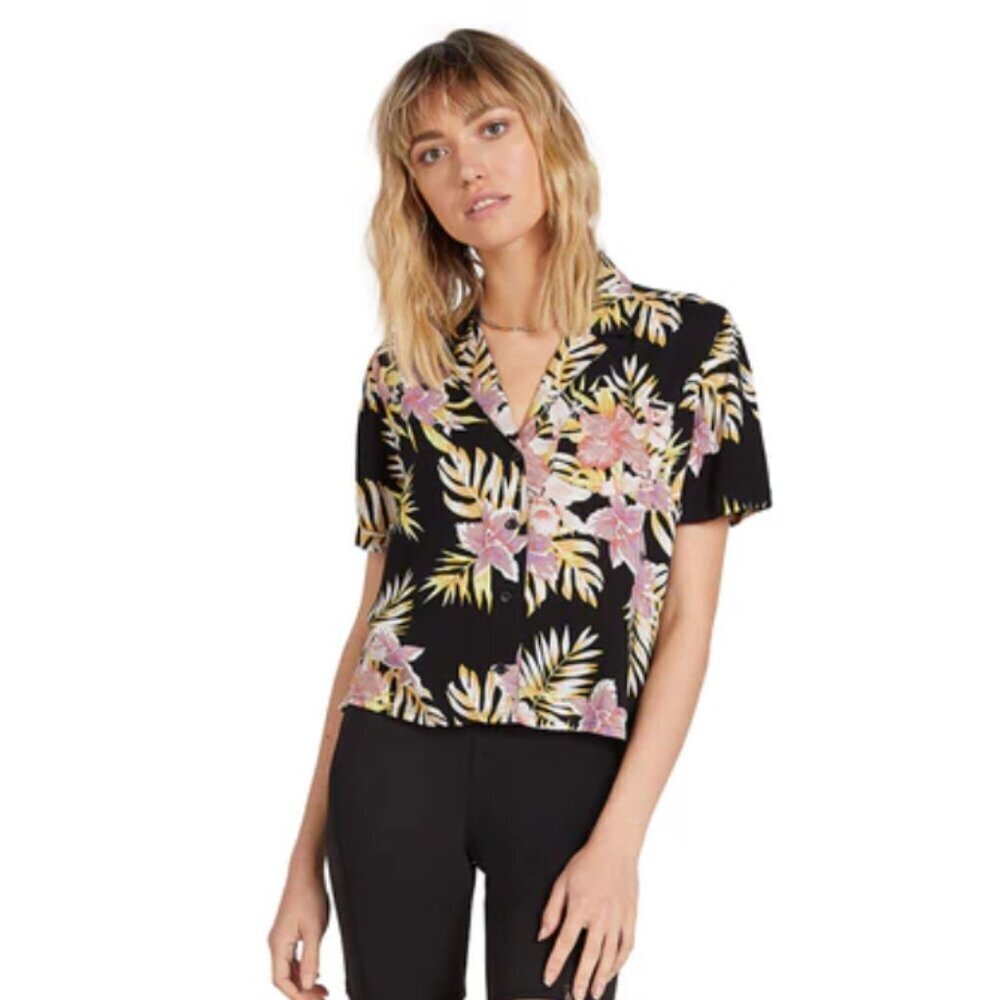 Volcom Floral Button Down Cropped Medium Shirt Summer Vacation Wear​​​